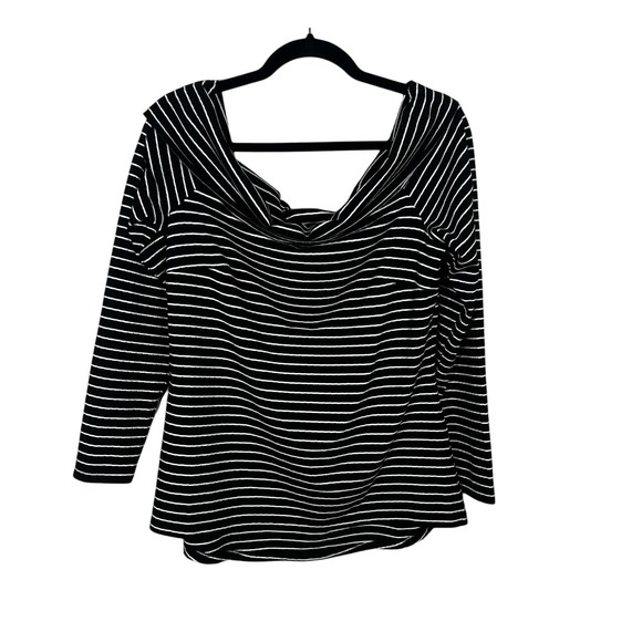 Eloquii Top Plus 16 Striped Off The Shoulder Long Sleeve Ribbed Knit Black White - Picture 1 of 8